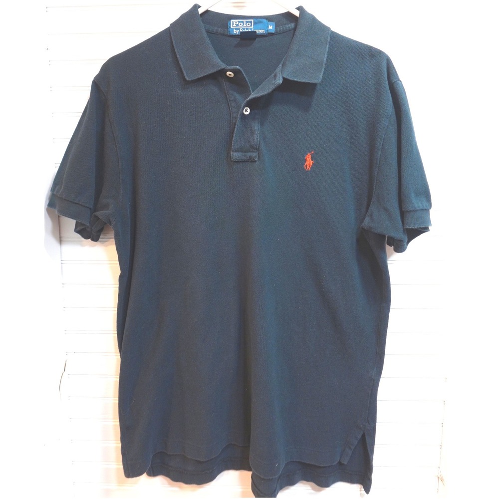 Polo Ralph Lauren Polo Shirt Men's Medium Vtg Faded Black Classic Fit Vent Hem